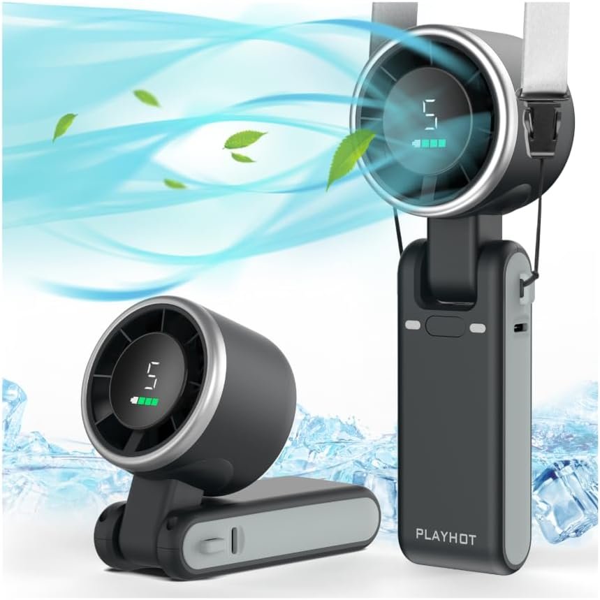 PlayHot Portable Handheld Turbo Fan with foldable design and rechargeable battery