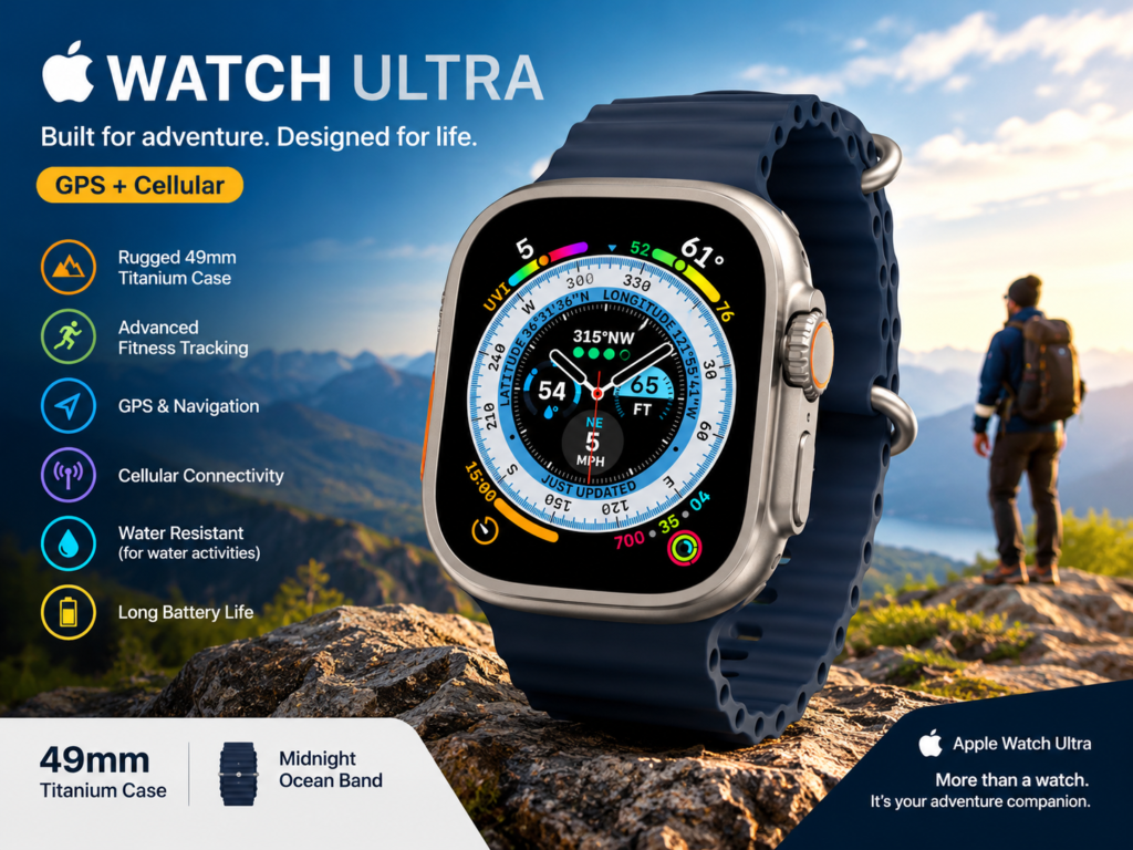 Apple Watch Ultra 49mm titanium GPS Cellular with Midnight Ocean Band
