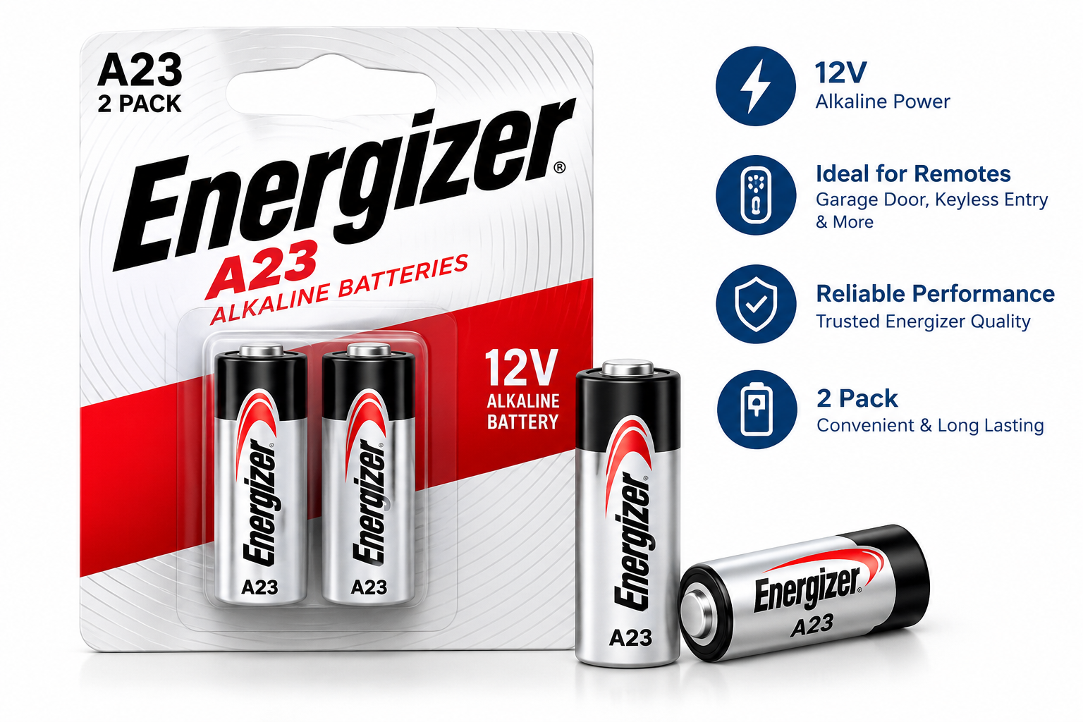 Energizer A23 Batteries 2 Pack 12V alkaline batteries