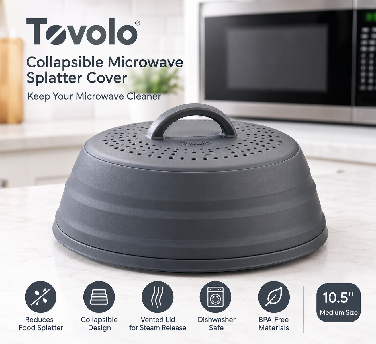 Tovolo Collapsible Microwave Splatter Cover 10.5-inch Charcoal