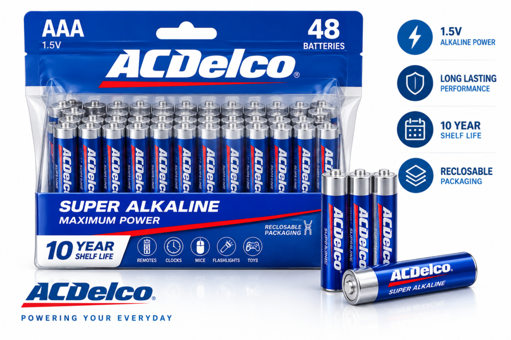 ACDelco 48-count AAA alkaline batteries with reclosable packaging