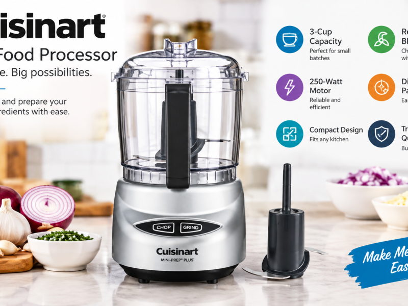 Cuisinart Mini Food Processor with 3-cup capacity and reversible blade