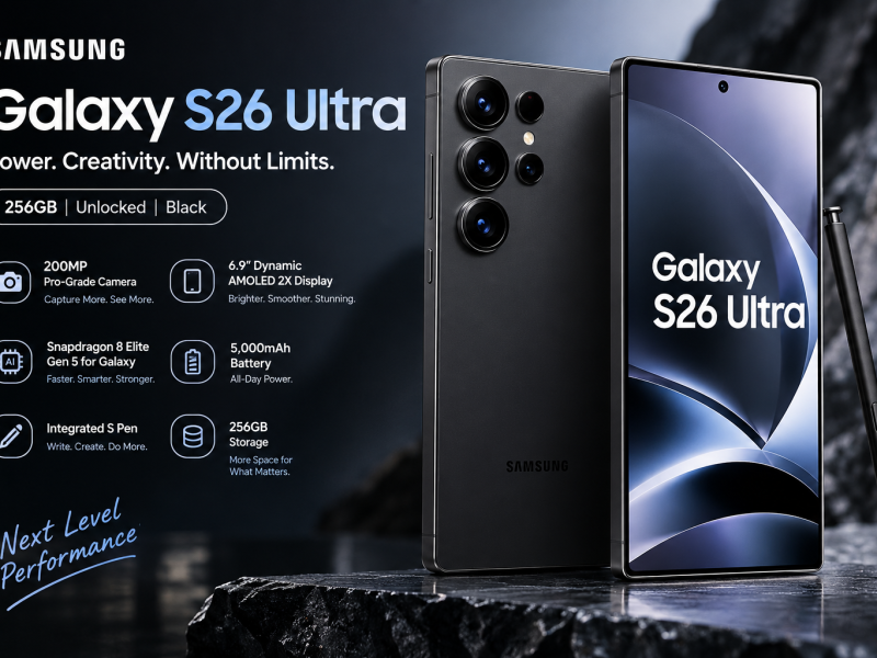 Samsung Galaxy S26 Ultra 256GB unlocked smartphone in Black