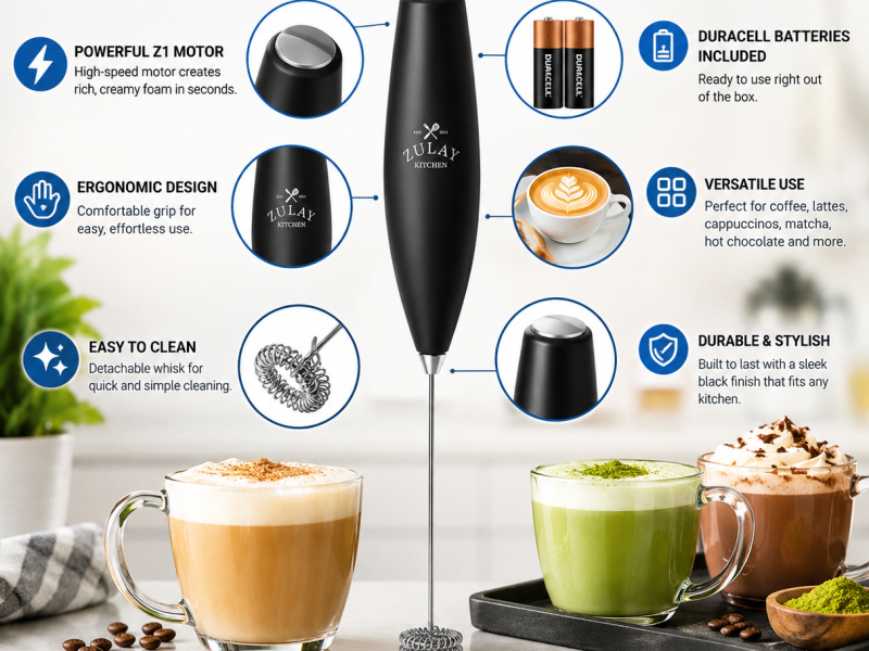 Zulay Kitchen milk frother wand for coffee and milk foam