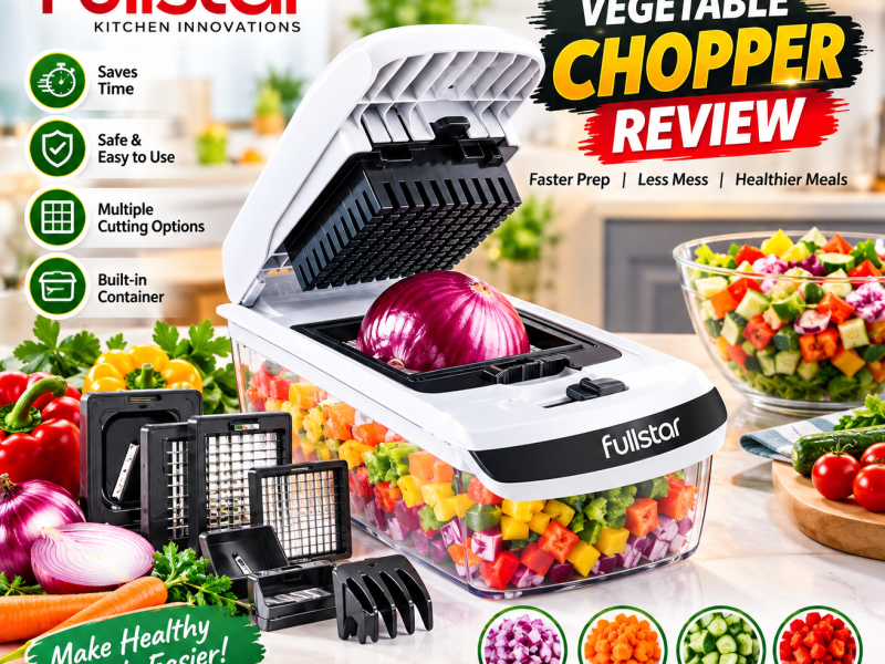 Fullstar vegetable chopper with interchangeable cutting blades and collection container